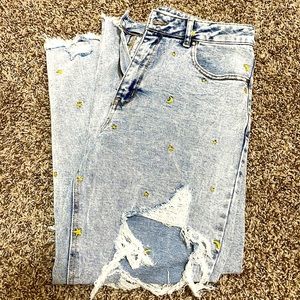 White Wash Moon and Stars High-rise Jeans